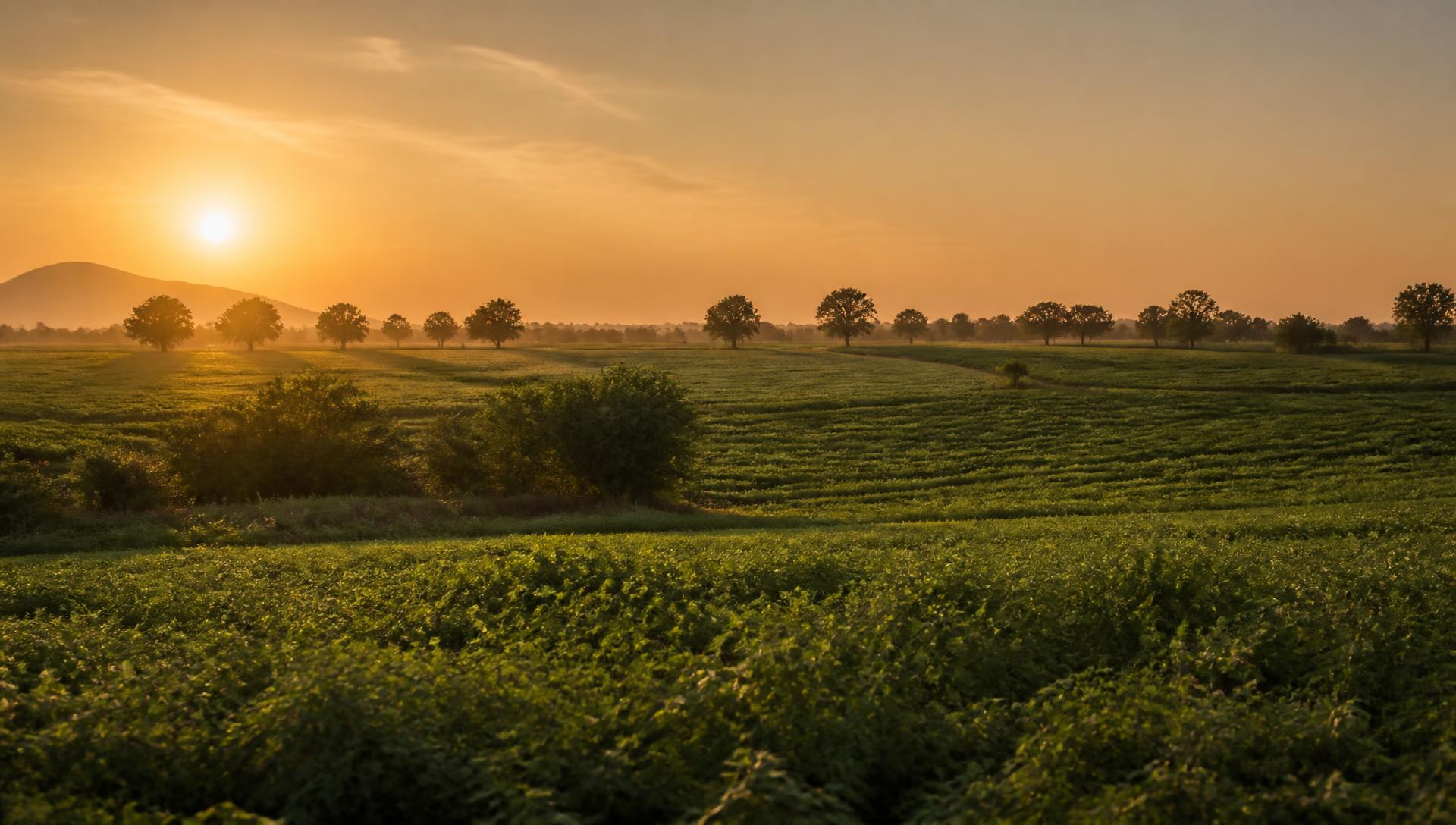 Open agricultural land at golden hour in Rajasthan